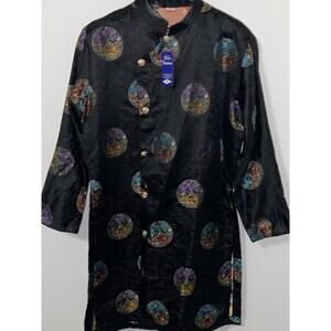 Moon fashion Asian Top Jacket Black Gold Dragon Hand Painted New Cotton Kimono